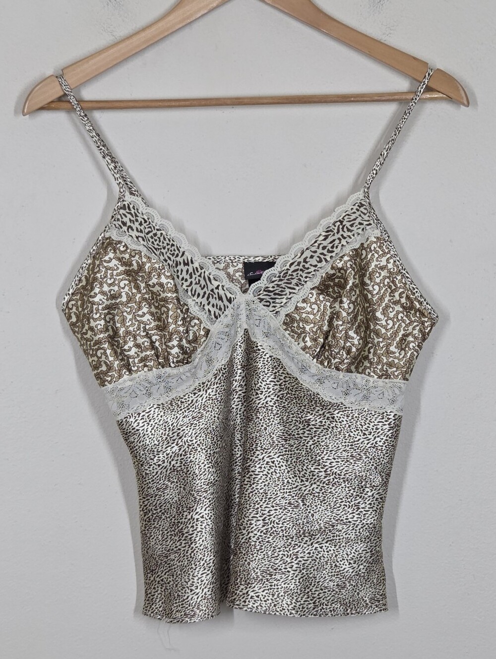 Vtg Y2K Secret Treasures Lace Trim Animal Print Satin Cami Tank Fairy Grunge